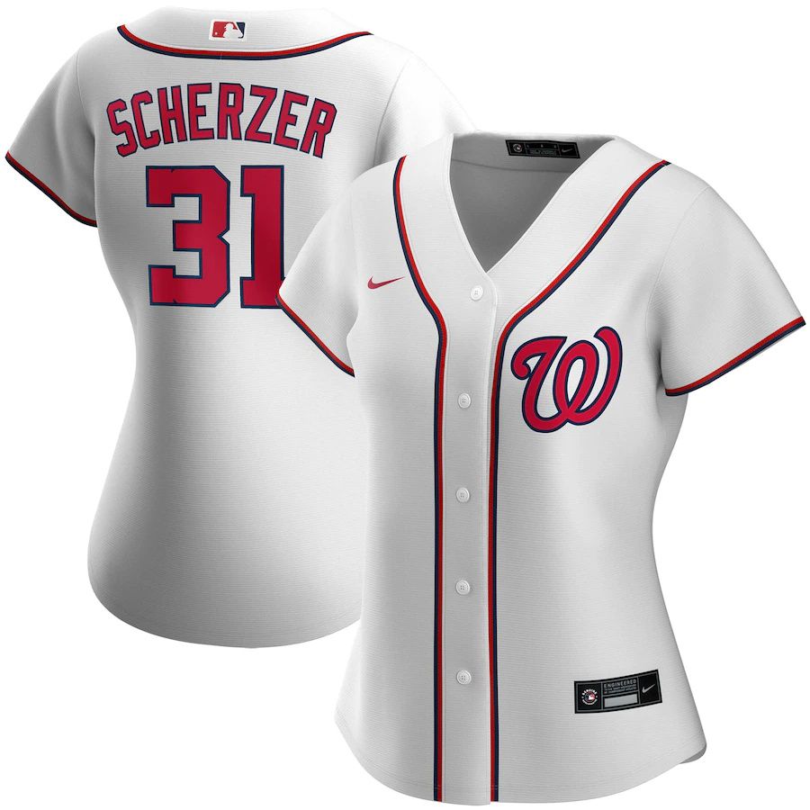 Womens Washington Nationals #31 Max Scherzer Nike White Home Replica Player MLB Jerseys->women mlb jersey->Women Jersey